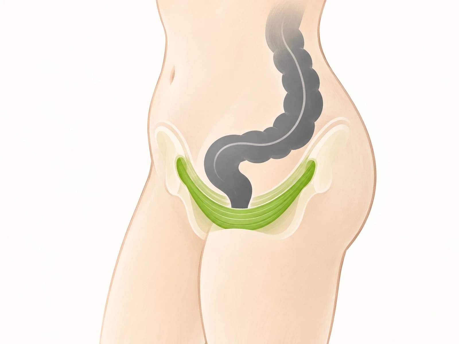 A calm illustration of the lower belly showing the muscles that control the bowel exit