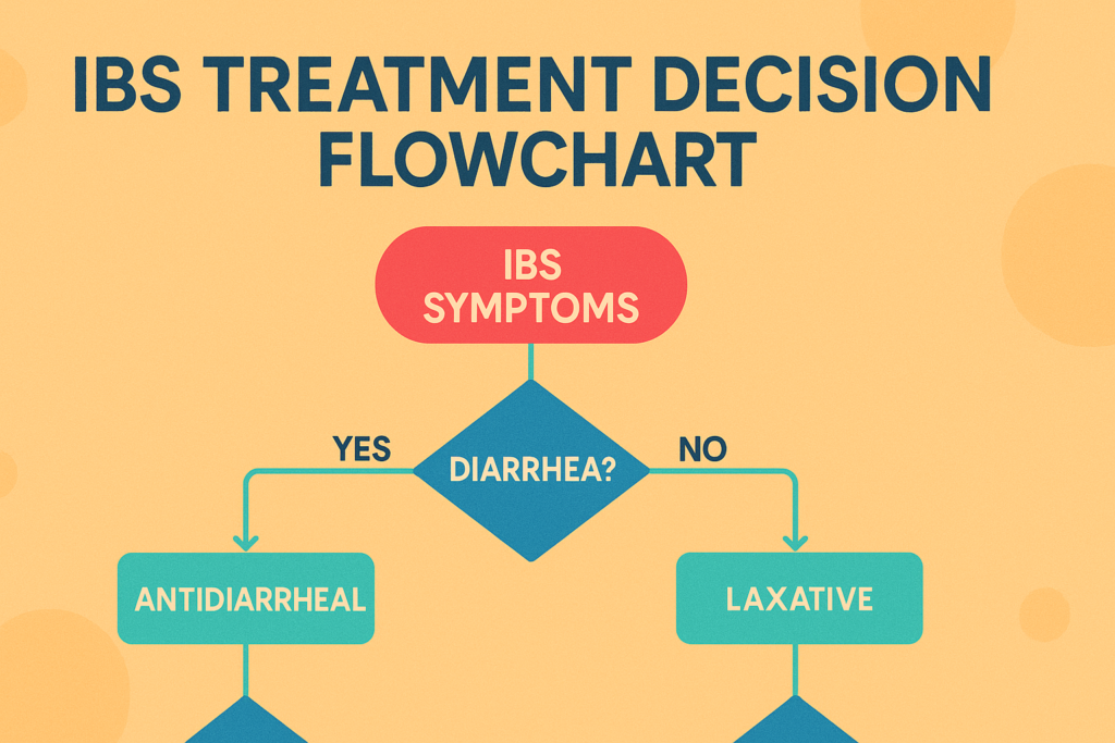 Stepwise treatment options for IBS including diet, medications, and therapies