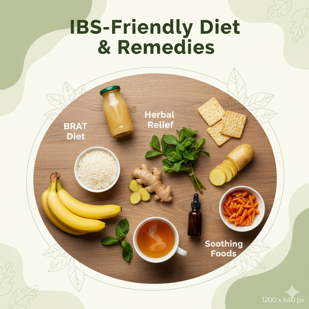 Natural home remedies for IBS including BRAT diet foods and herbal teas